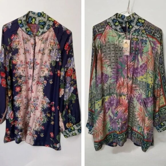 Johnny Was Bordona Heather Reversible Silk Kimono Jacket Mixed Print XL NWT - Picture 2 of 10